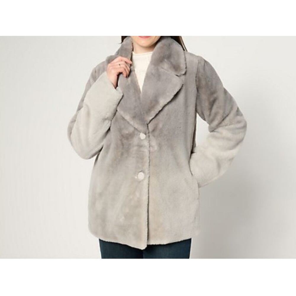 Dennis Basso Size XXS Ombre Smoke Gray Faux Fur Notch Collar Jacket A675071 NWOT